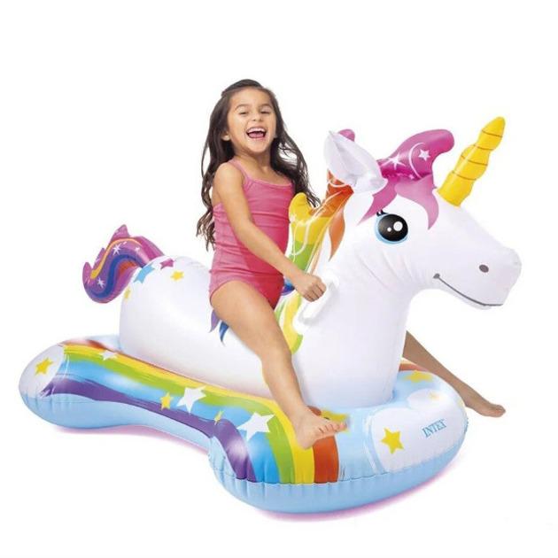 Надувний круг-пліт з ручками дитячий Intex 57552 Єдиноріг 163х86 см - фото 4