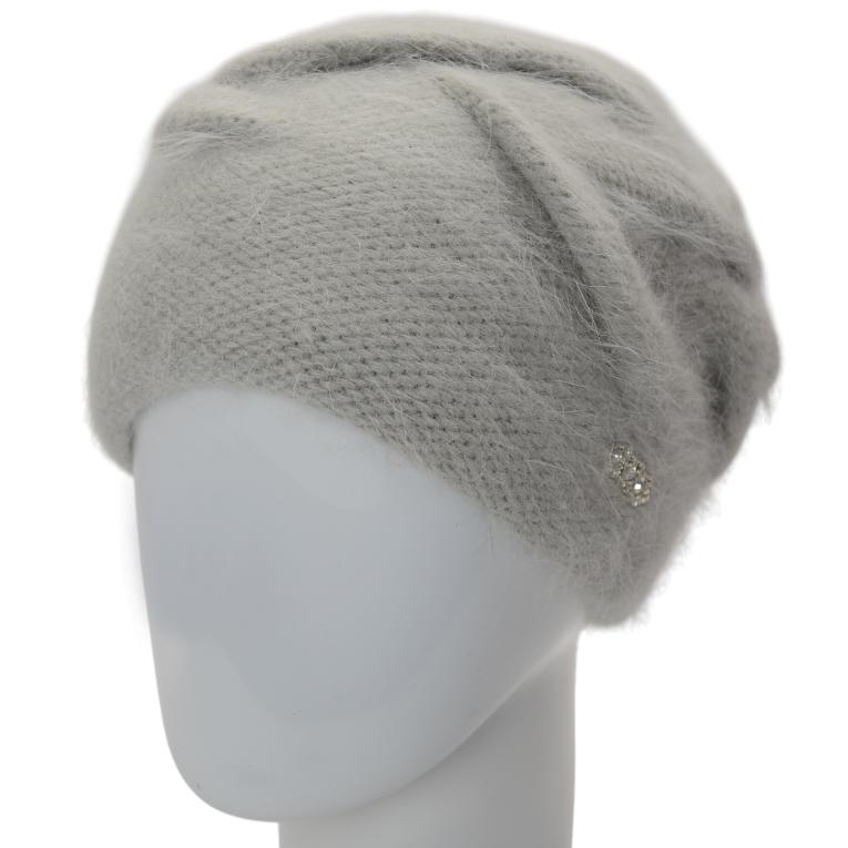 Шапка жіноча Novita Сюзана ангорова подвійна з акуратним візерунком та брошкою one size Сіро-блакитний (247514)