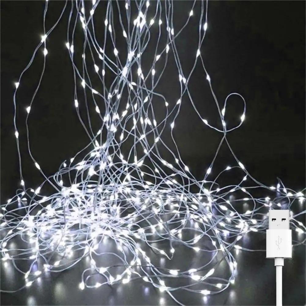 Гирлянда роса Конский хвост 20 нитей по 3 м 600 LED от USB 8 режимов Холодный белый Гирлянда роса Конский хвост 20 нитей по 3 м 600 LED от USB 8 режимов Холодный белый