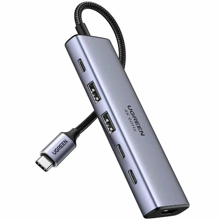 USB-хаб UGREEN CM511 USB 3.2 to 2хUSB 3.0/3xType-C 10 Гбит/с HDMI 4K 60 Гц PD 100 Вт Grey (35999)