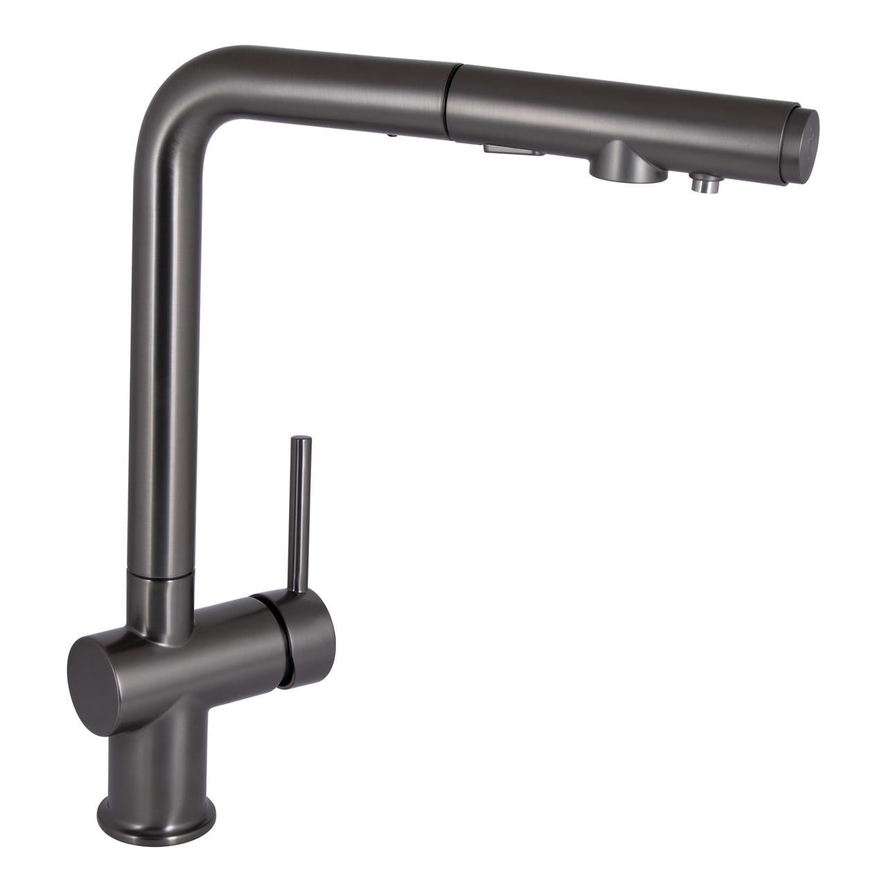 Смеситель для кухни Qtap Rozcesti QTROZ367GMB45942 Gunmetal с выдвижным изливом с подключением для питьевой воды Black PVD (2553560763)