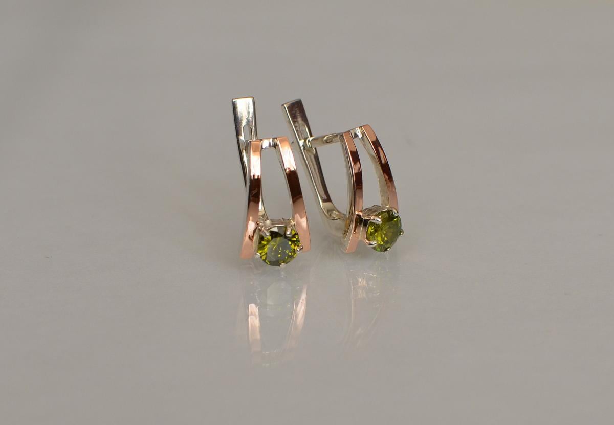 Срібні сережки з напайками із золота 004с Оліва