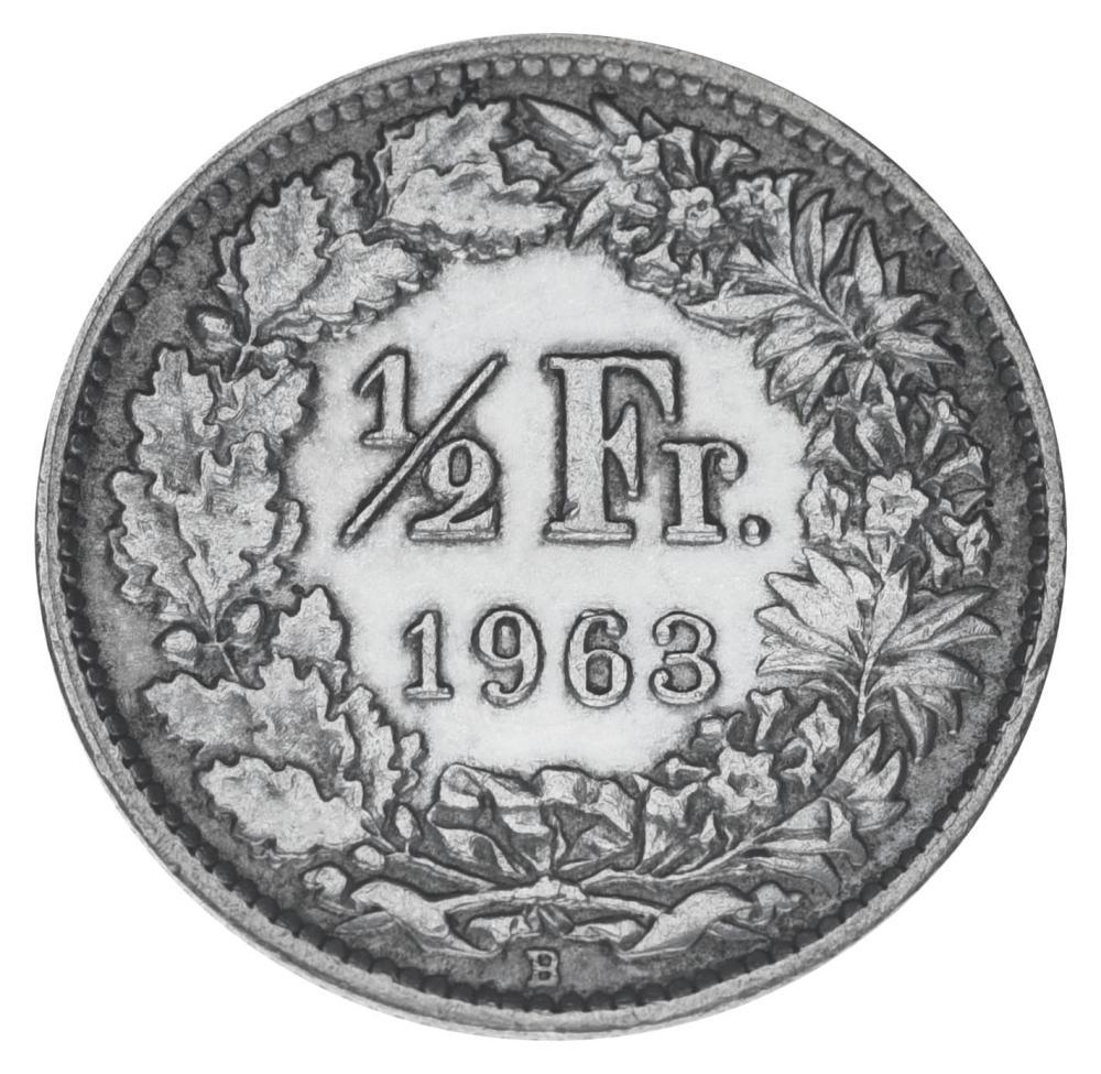 Коллекционная монета Швейцария 1/2 франка 1963 серебро F-VF