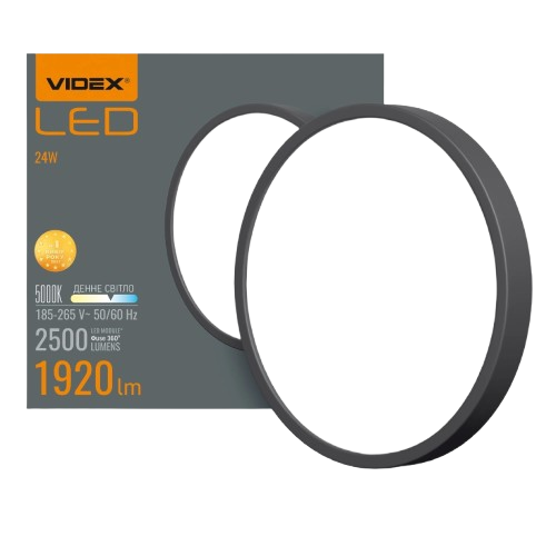 Світлодіодний світильник накладний Videx 24W/5000K/220V/1920 Lm Чорний (922b0daf)
