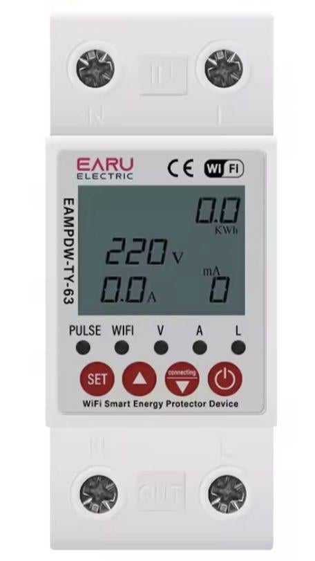 Електролічильник однофазний Tuya Smart Life Wifi з LCD дисплеєм та підсвіткою з функціями захисту до 63 А