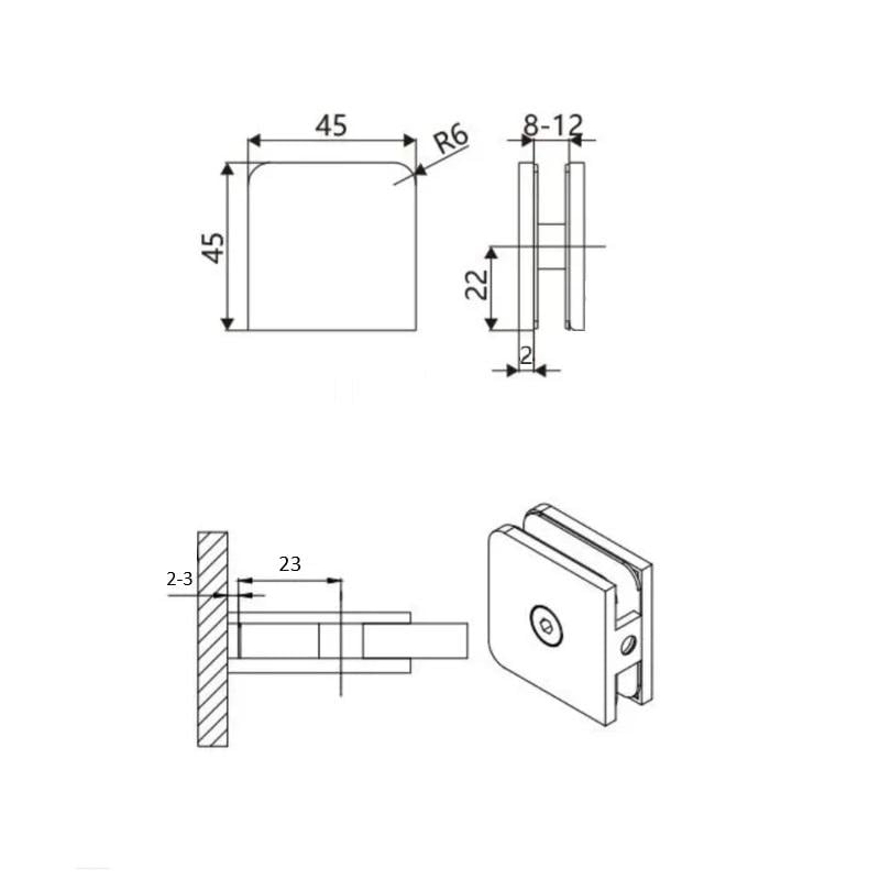 Крепление для стекла для душевой кабины br-HDL-721 стена-стекло нержавеющая сталь полированная - фото 7