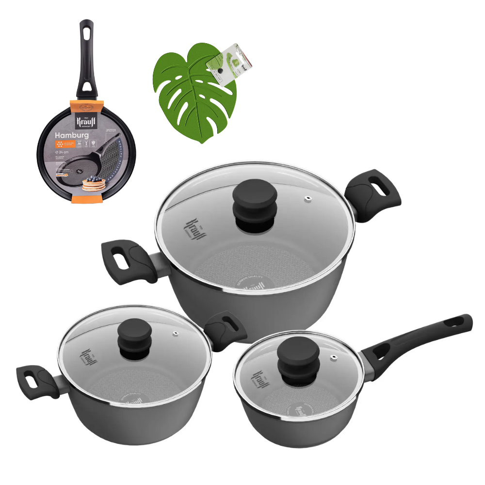 Набір каструль Hamburg Krauff зі сковородой для млинців та підставкою 5 пр. (55-333-615)