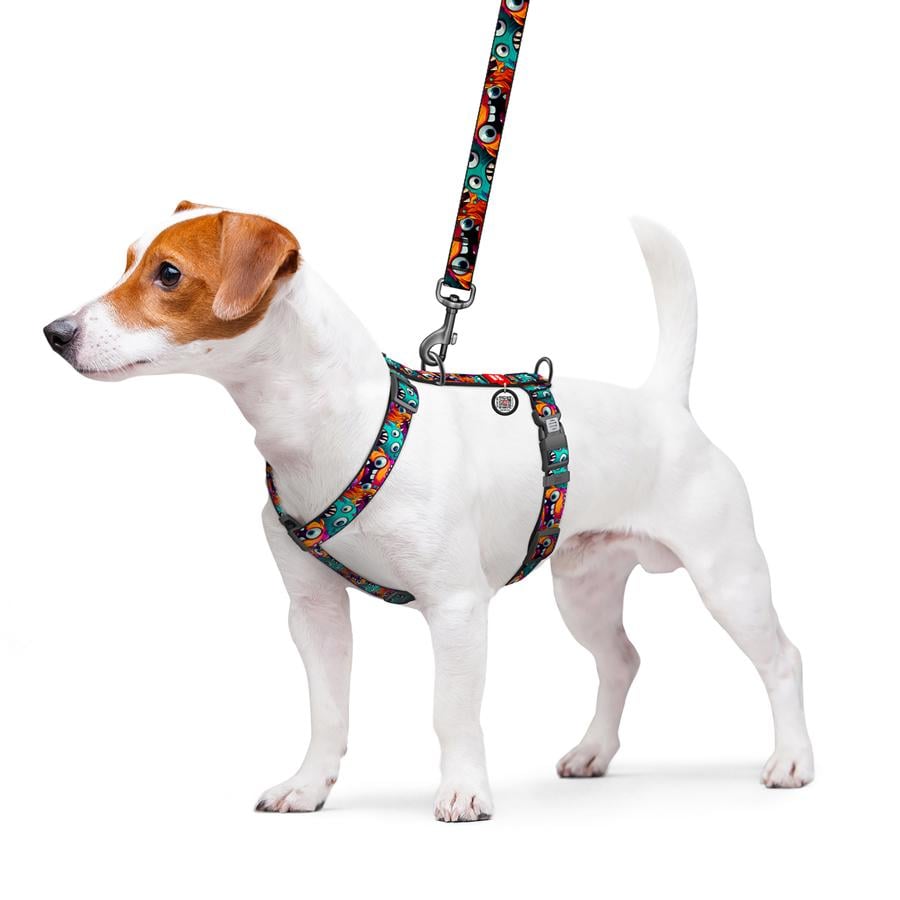 Шлейка для собак с QR-паспортом WAUDOG Nylon Зубастые монстры пластиковый фастекс L 25 мм A 51-85 см/B 61-85 см Разноцветный (345-4048) - фото 3