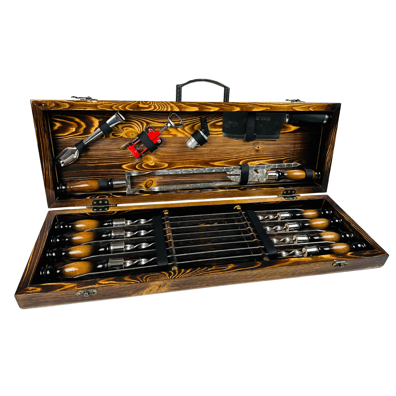 Набор шампуров туристический для пикника и кемпинга Трофей LUX в кейсе с дерева