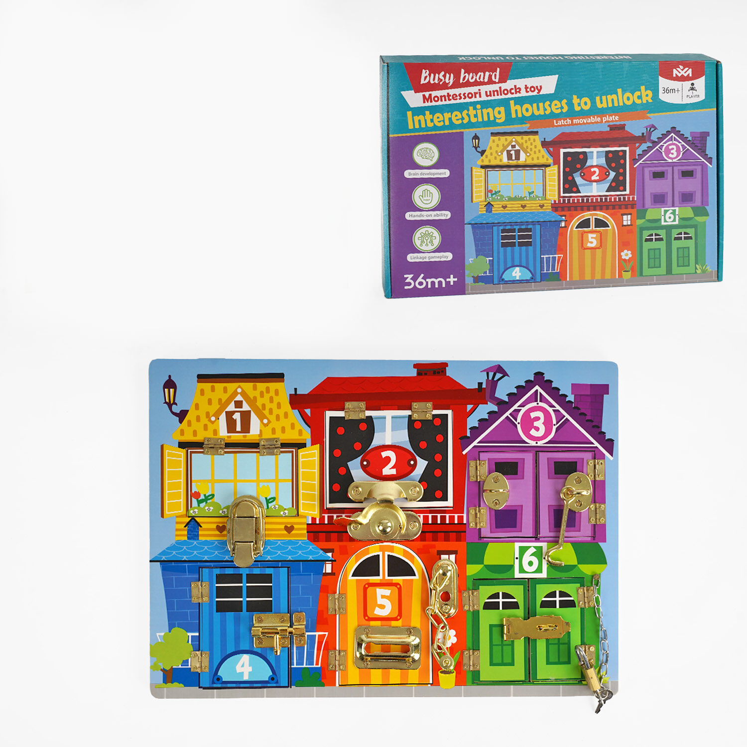 Бізіборд для малюків C 64848/20 Квартирки з тваринами 6 видів замочків/віконця що відкриваються (25807181)