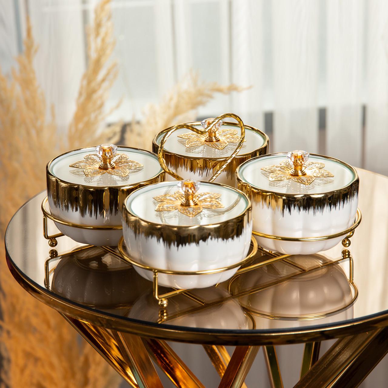 Менажница керамическая на металической подставке на 4 секции - фото 6