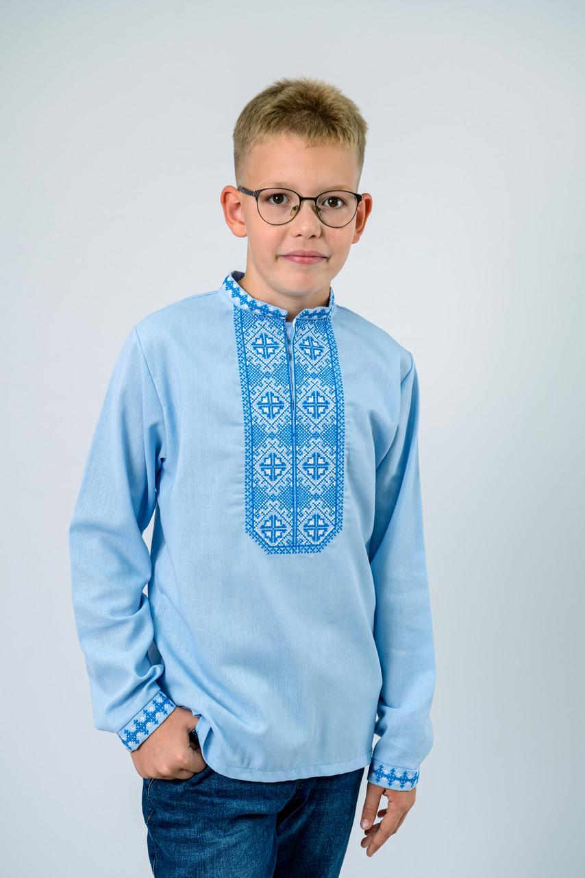 Вышиванка на мальчика натуральный лен с длинным рукавом 158 см Голубой (1801917509)