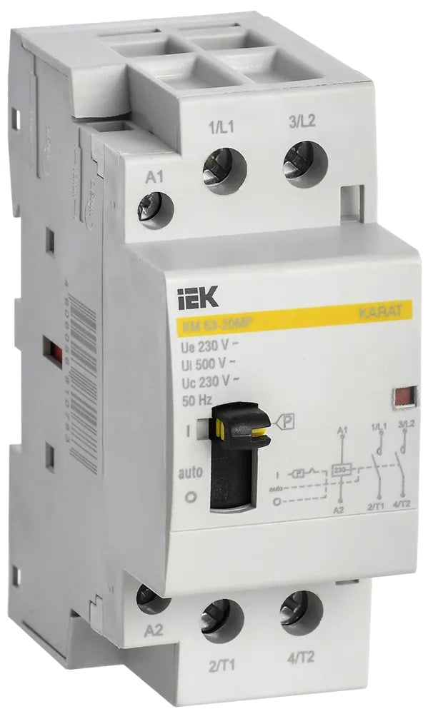 Контактор модульный УЕК КМ63-20МР 2P 63A 2NO 230V с ручным управлением (MKK12-63-20) Контактор модульный УЕК КМ63-20МР 2P 63A 2NO 230V с ручным управлением (MKK12-63-20)