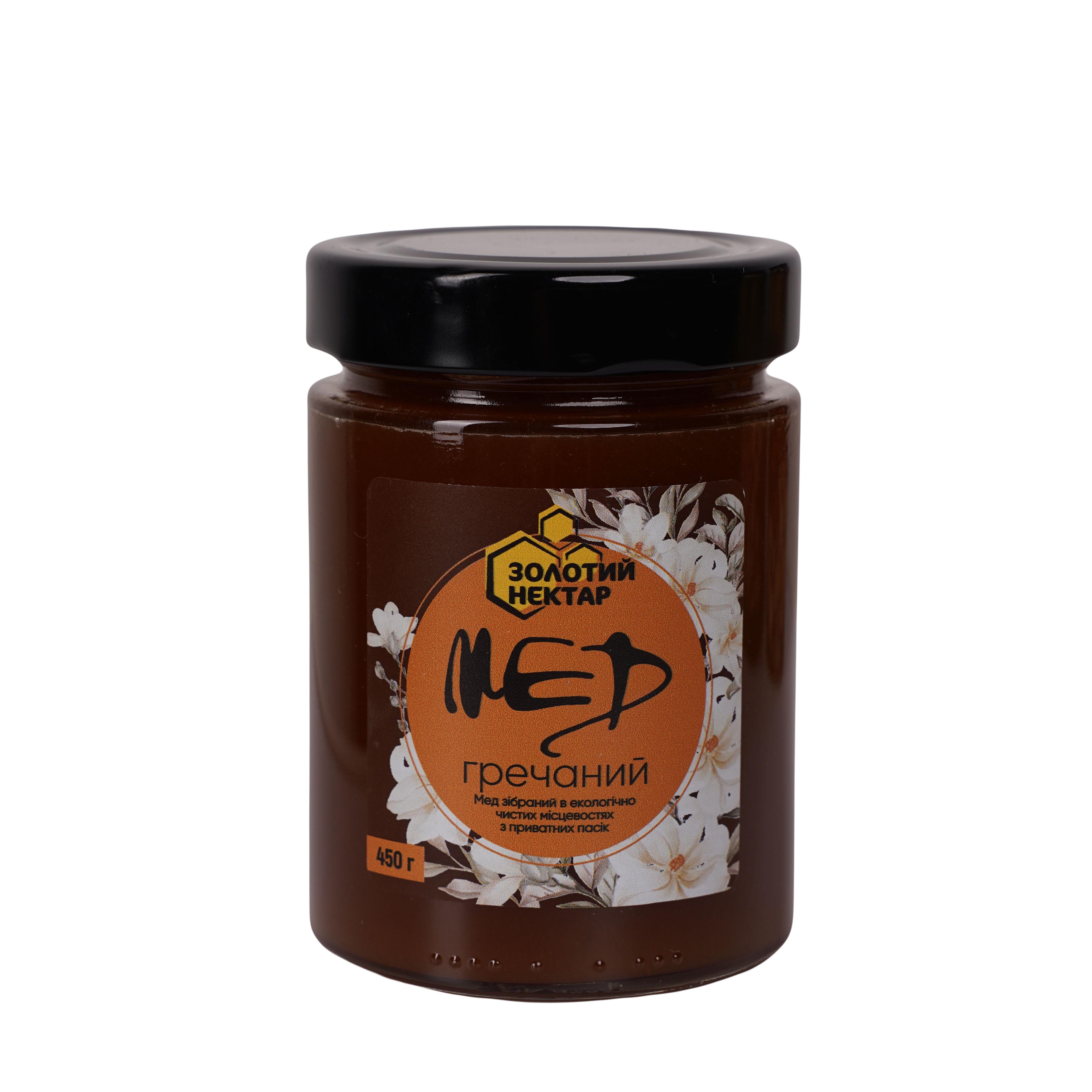 Мед гречишный натуральный пчелиный Золотой Нектар в стеклянной банке 450 г