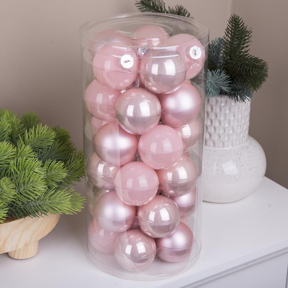 Шары новогодние из стекла 5,7 см 30 шт. Розовый (3398-11)
