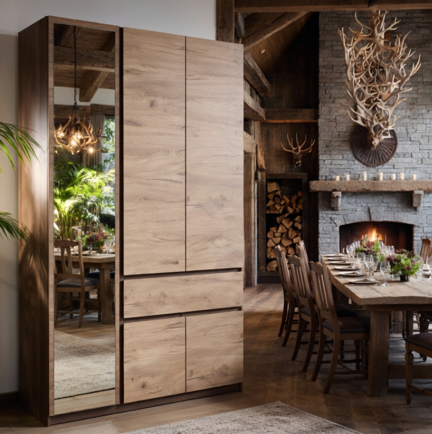 Шкаф с зеркалом Мастер Форм Брайт телескопические направляющие левосторонний 1221х520х2000 мм Венге магия/Дуб крафт серый (1200 500)