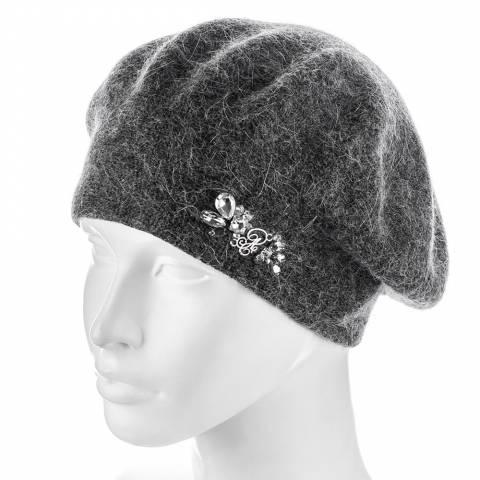 Берет женский Actrics WH778 из ангоры двойной на ножке с камнями L/57-58 Темно-серый