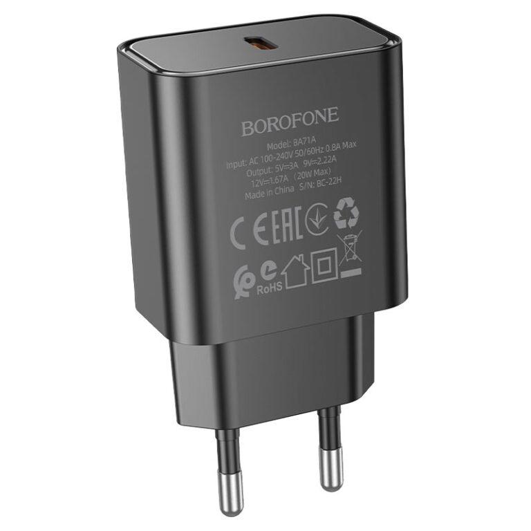 Зарядний пристрій для телефонів Borofone BA71A Power single Port PD20W charger Black (19191) Зарядний пристрій для телефонів Borofone BA71A Power single Port PD20W charger Black (19191)