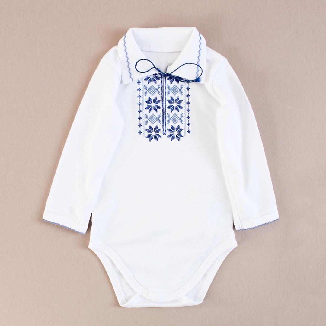 Боди-вышиванка с синей вышивкой 62 см 0-3 мес Белый (1705998556)