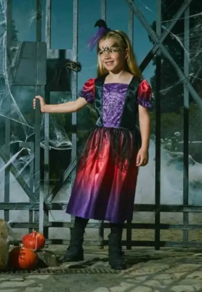 Костюм на Хэллоуин Ведьма для девочки с обручем 122-128 см Разноцветный (352895-122-128) - фото 3