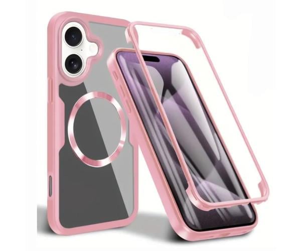 Чехол Double Shield 360 with Ring для iPhone 16 Розовый