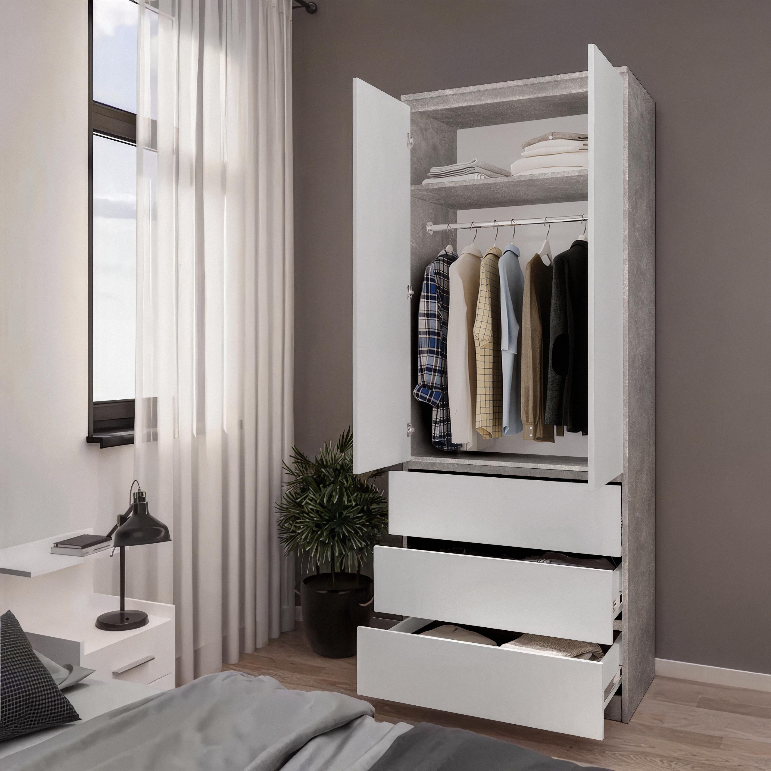 Шкаф со штангой и ящиками T-211 803х502х2117 мм Бетон/Белый