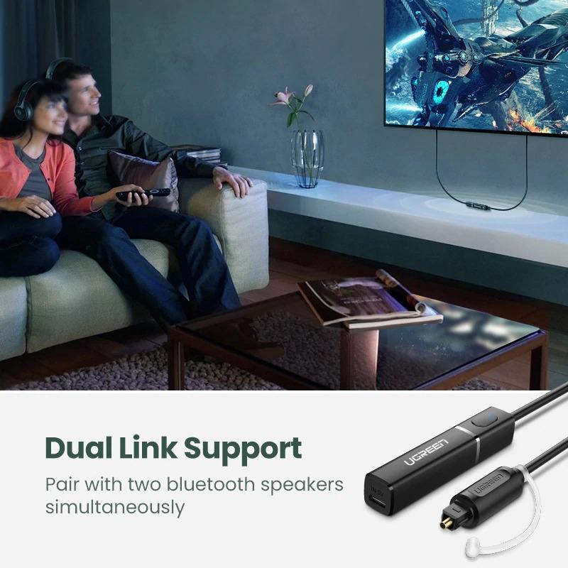 Передавач Bluetooth 5.0 Ugreen aptX Low Latency SPDIF Toslink Hi-Fi Чорний - фото 4
