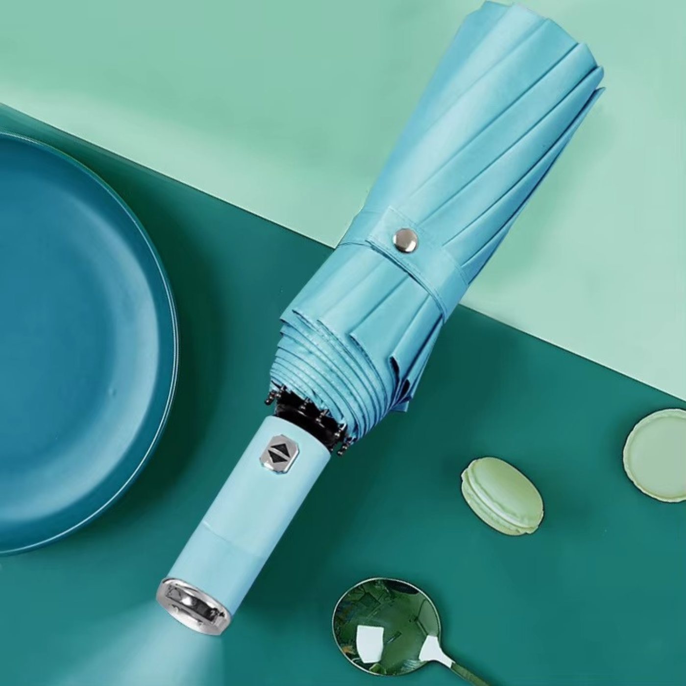 Зонтик с Led-фонарем от дождя солнца автоматический 10 спиц диаметр 98 см Light Blue