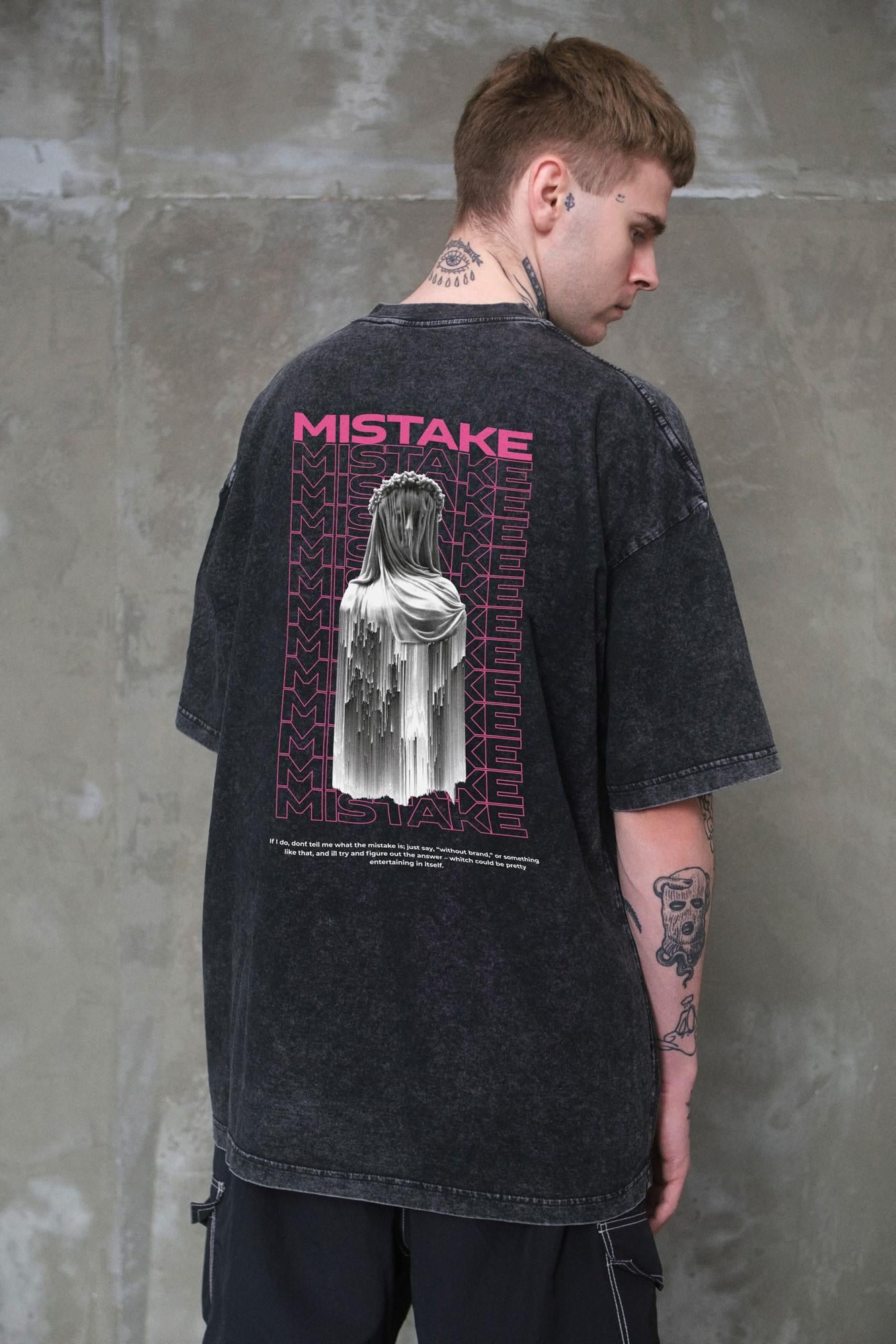 Футболка мужская оверсайз Without Washed вываренная с принтом Mistake L/XL Black (L8049614)