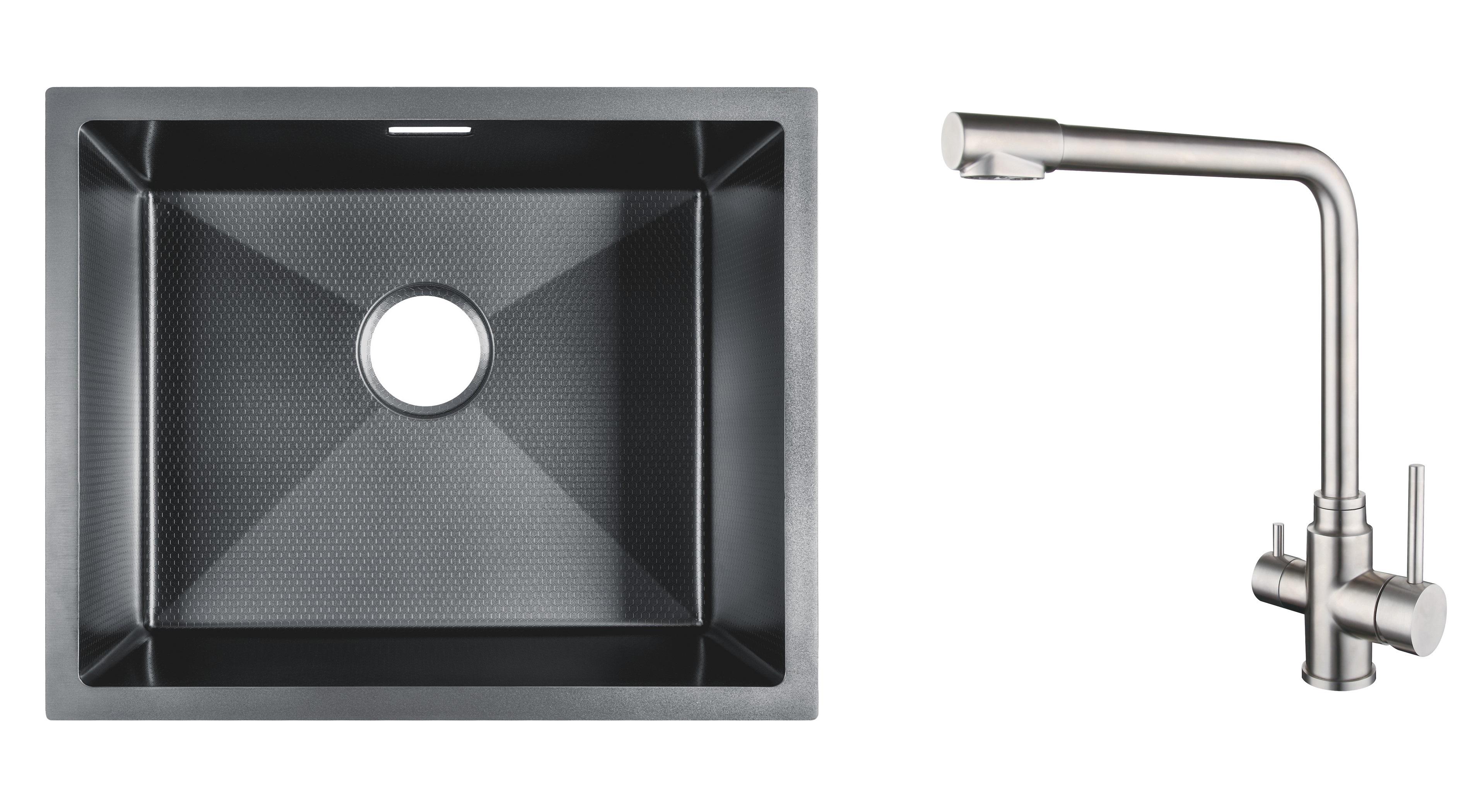 Комплект из кухонной мойки Gunter&Hauer Ruwer 5522 Black Honey кухонного смесителя Gunter&Hauer LUFT Br (71203)