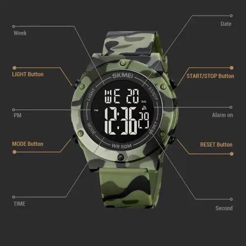 Часы наручные мужские Skmei 1772CMGNBK Green Camo (tf4726) - фото 4 Часы наручные мужские Skmei 1772CMGNBK Green Camo (tf4726) - фото 4