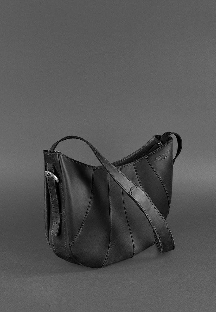 Женская сумка кожаная Круассан Crazy Horse Черный (A-026256)