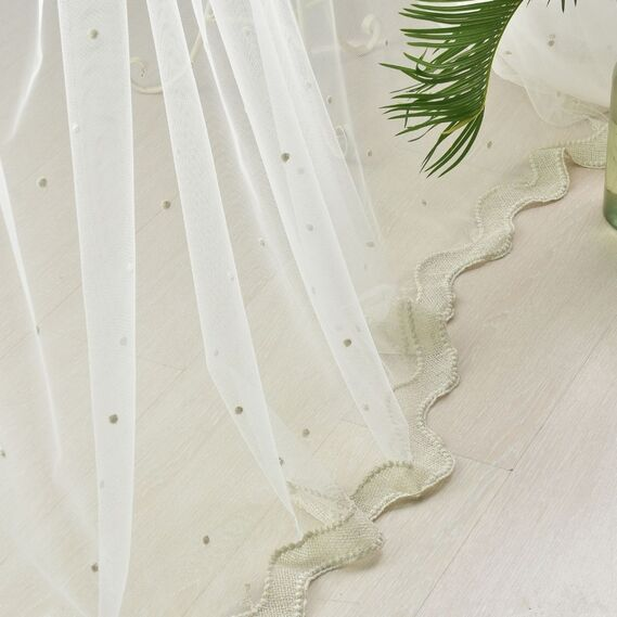 Тюль фатин IDEIA Nokta V-Золотой 3,0 м c вышивкой Молочный (2200004211718)