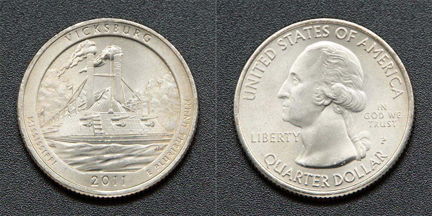 Коллекционная монета США 2011 25 центов Виксбург Миссисипи D а UNC