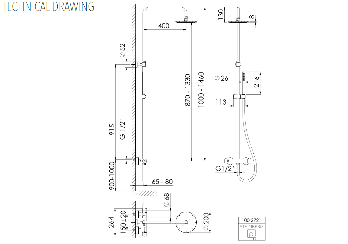 Душова система Steinberg Німеччина з термостатом/верхнім та ручним душем Хром (100 2721) - фото 7 Душова система Steinberg Німеччина з термостатом/верхнім та ручним душем Хром (100 2721) - фото 7