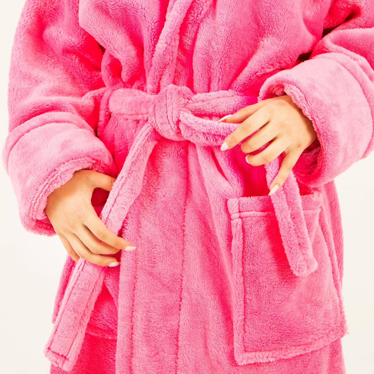 Халат женский на запах с капюшоном махровый 2 кармана 6XL Розовый (62/64) - фото 10