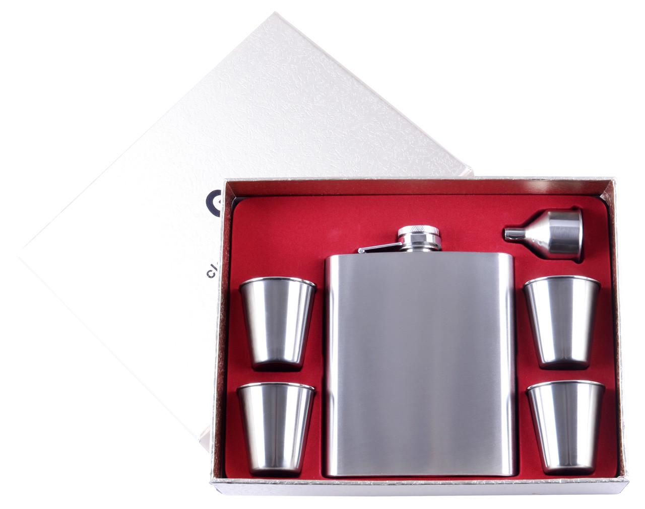 Набор фляга и 4 стопки Silver Metrica 530 мл нержавеющая сталь