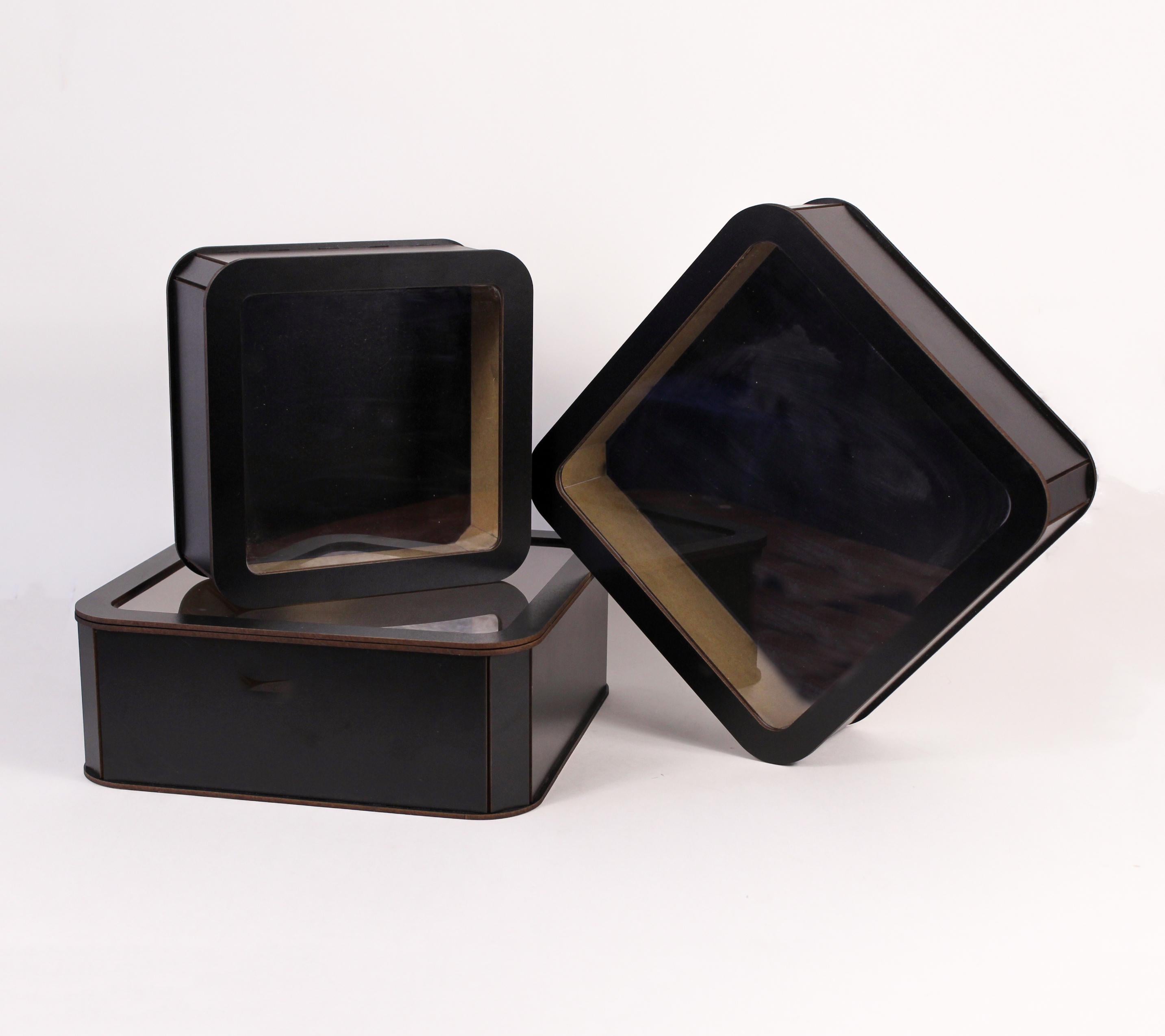 Набір коробок квадратних з прозорою кришкою Чорний (4505)