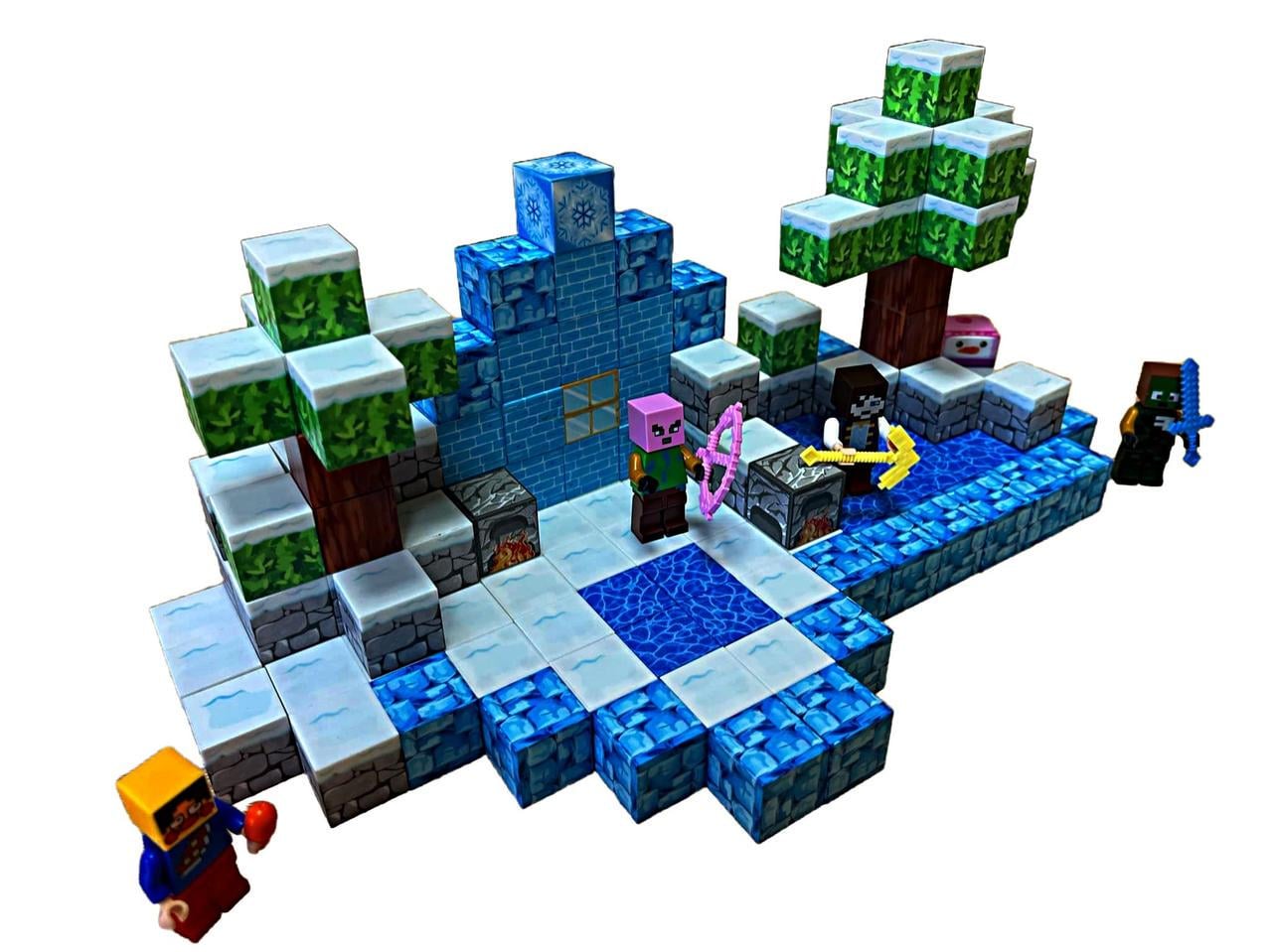 Конструктор магнитный Minecraft Колодец снежного дома с пластиковым боксом 144 дет. (1079)