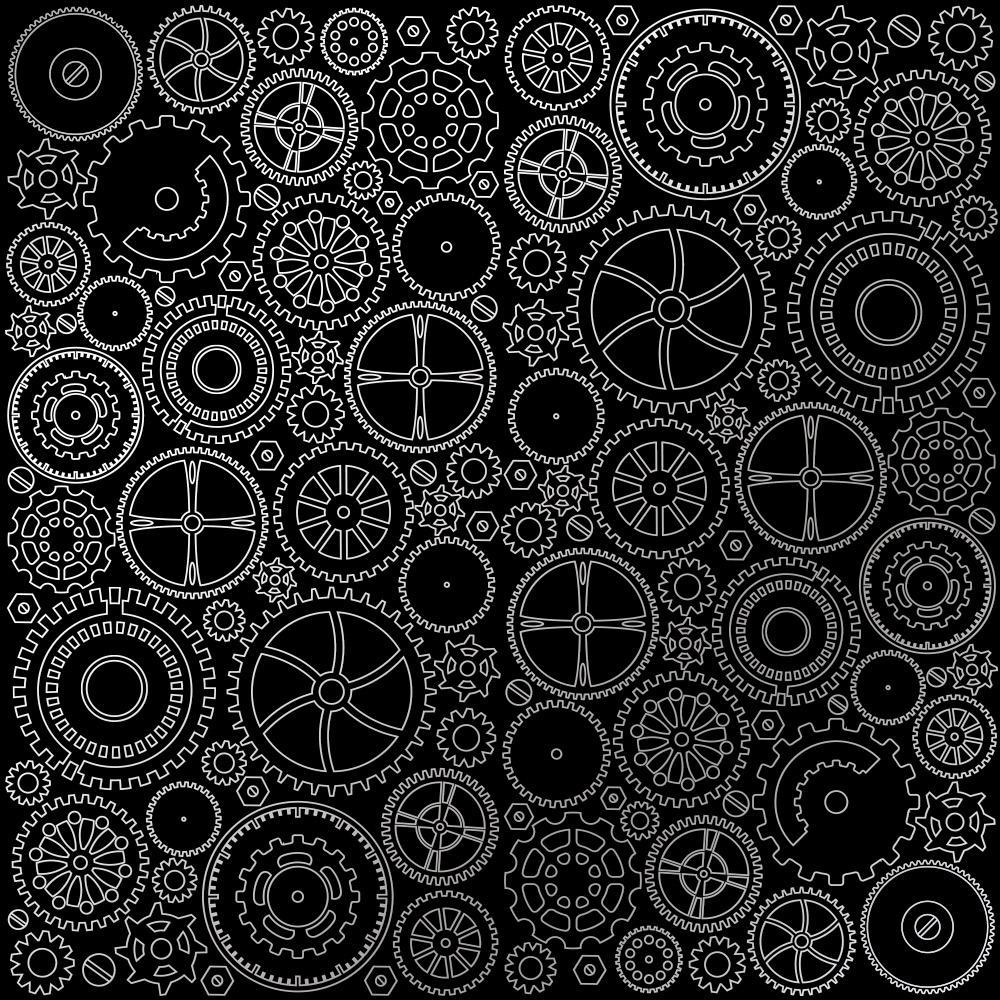 Лист бумаги односторонний Silver Gears с серебряным тиснением 30,5х30,5 см Black