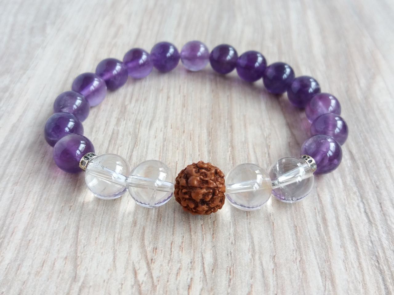 Браслет Аметисту/Горного хрусталя/Рудракши d 8 мм (1888371139)