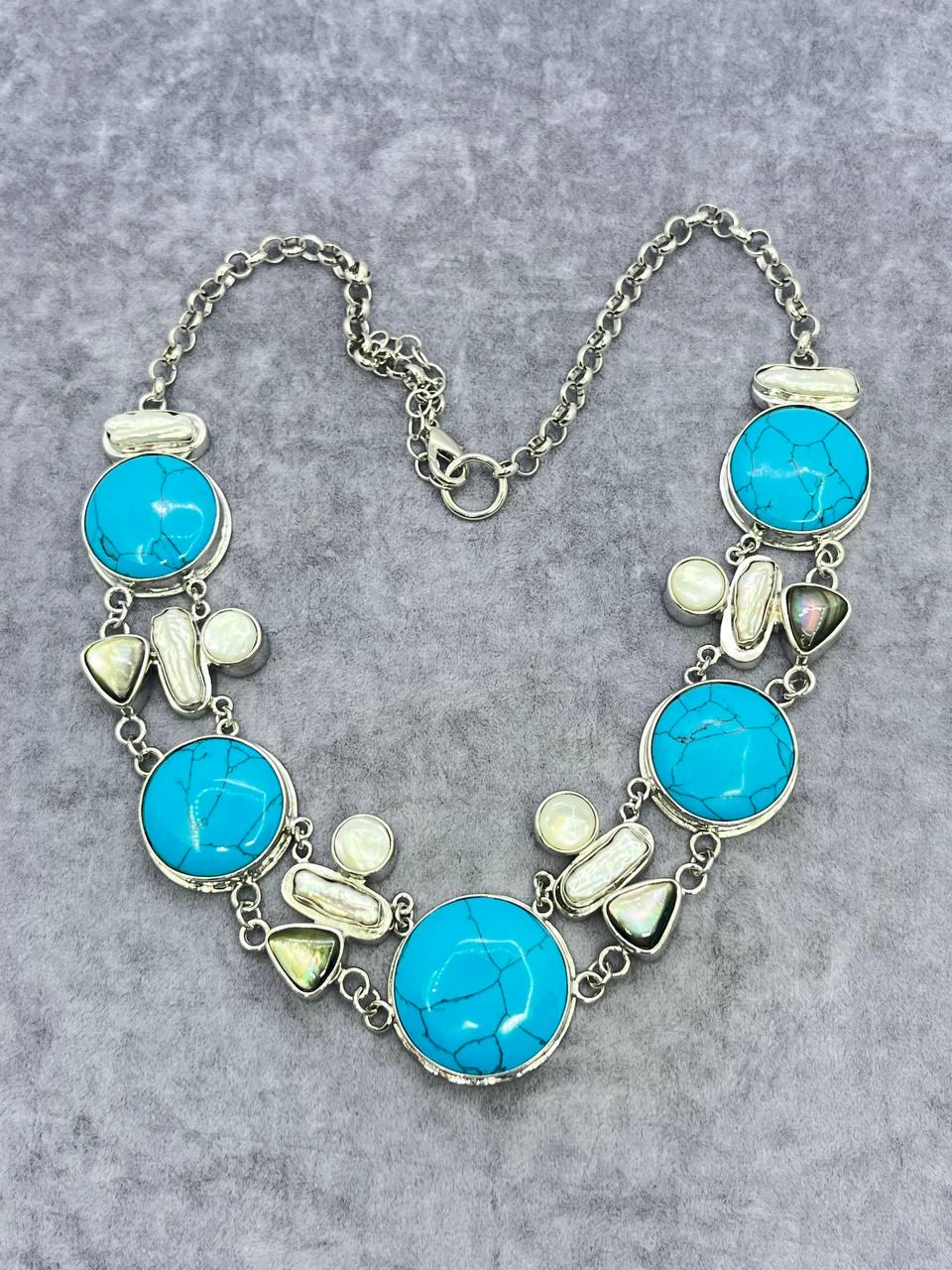 Бусы перламутр и искусственная бирюза 54 см Разноцветный (10130)