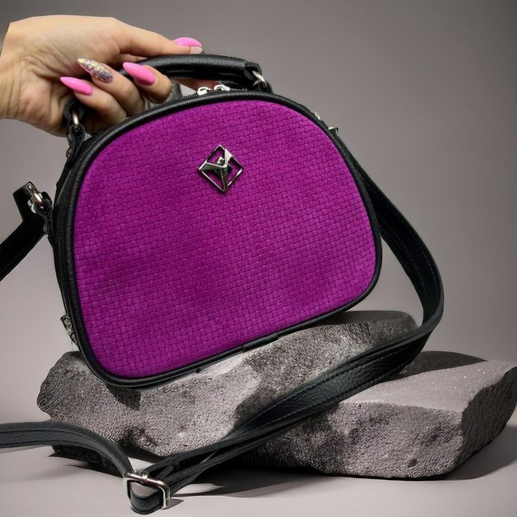 Сумка через плече жіноча сучасна міська екошкіра/натуральна замша 22х17х9 см Фіолетовий - фото 9