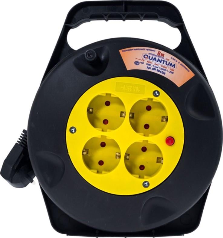 Удлинитель на катушке Quantum из термореле 4 поста с заземкой 8 м 3х1,5/16А/230 B/3500 Вт