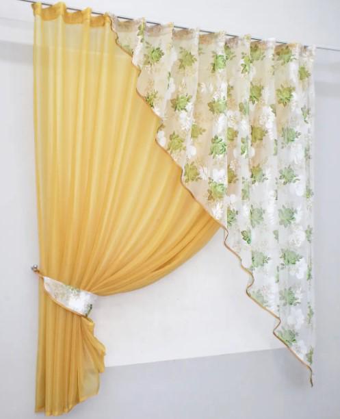 Шторки на кухню/балкон с подвязками 280х170 см Золотистый/Белый/Салатовый (069к) - фото 4 Шторки на кухню/балкон с подвязками 280х170 см Золотистый/Белый/Салатовый (069к) - фото 4