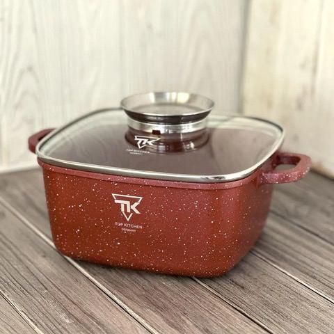 Каструля-казан з кришкою Top Kitchen TК00056 антипригарним мармуровим покриттям 6,7 л Червоний (2480455398) - фото 4
