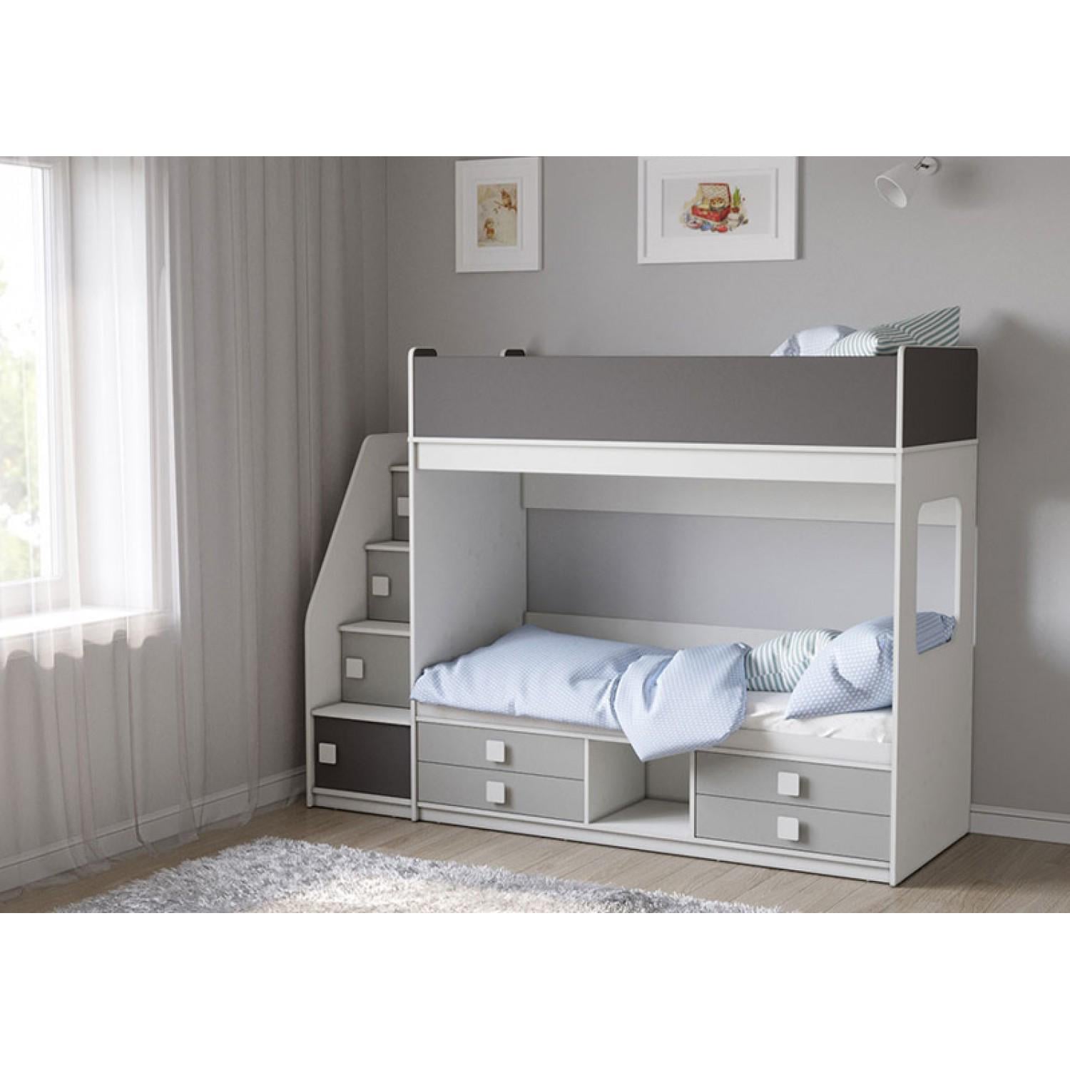 Кровать детская двухъярусная с полками и ящиками N-301.1 70х175/80х220 см (100949)