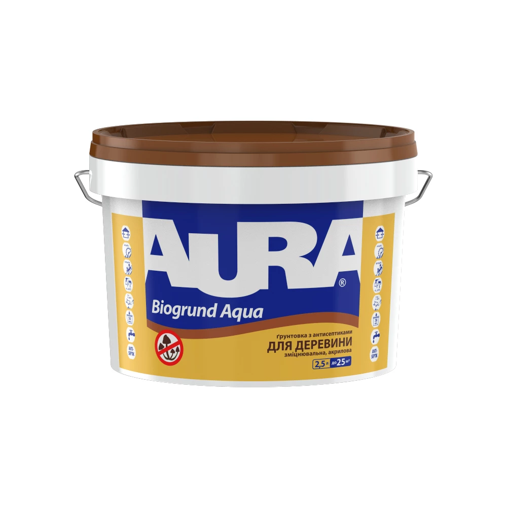 Грунтовка антисептическая Aura Biogrund Aqua для древесины 2,5 л (2571564440)