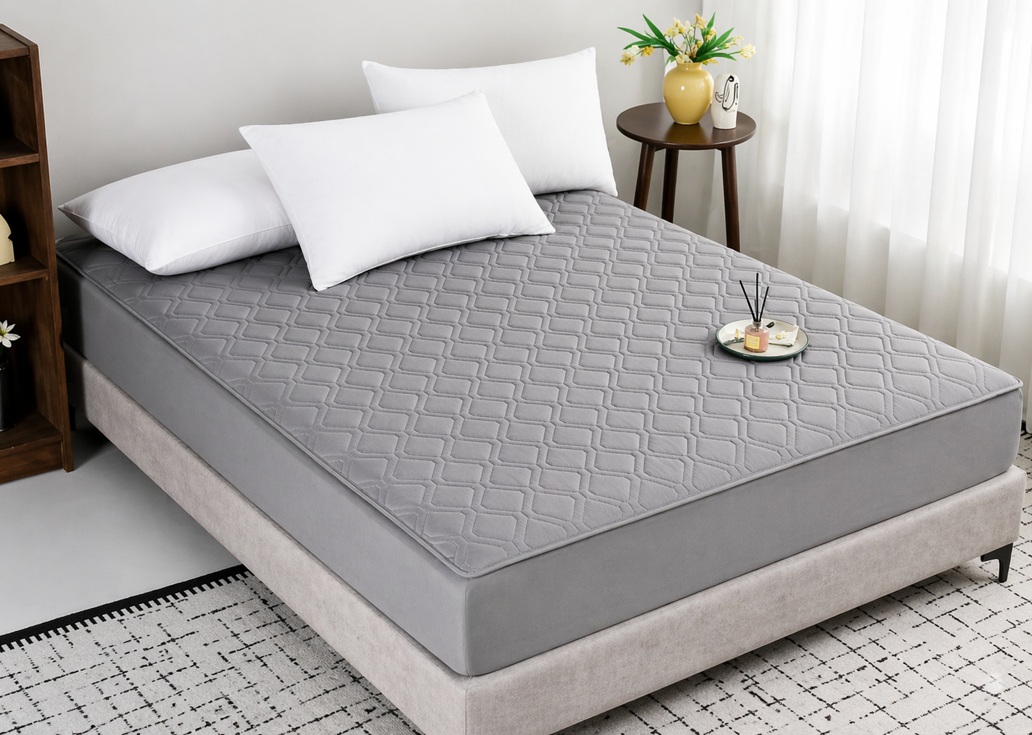 Наматрасник-чехол из коттона стеганный 180х200х28 см Темно-серый (2914381463)