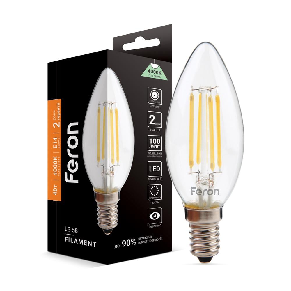 Світлодіодна лампа Feron Filament LB-58 4 Вт E14 4000K (14375)
